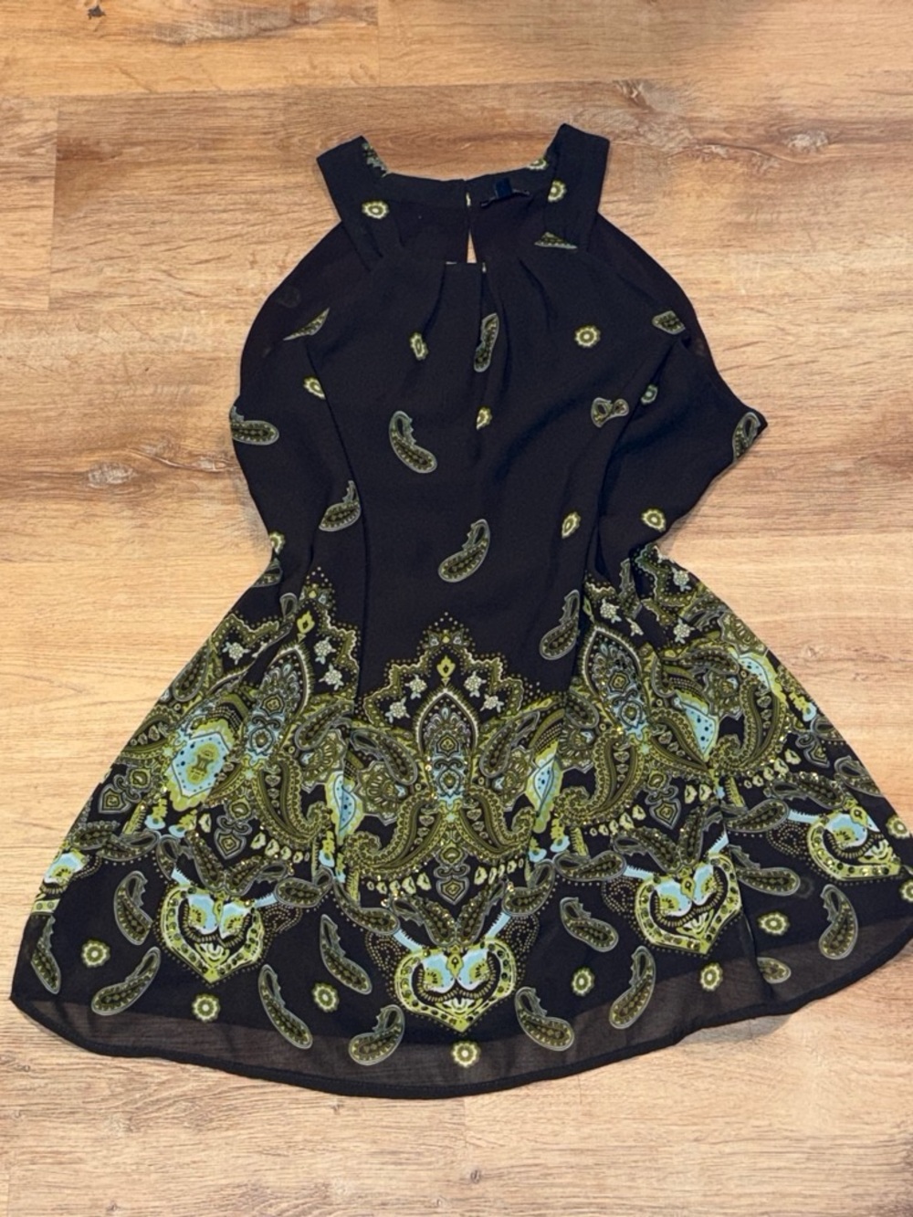 Apt. 9 Black Paisley Halter Dress with Olive and Light Blue Accents